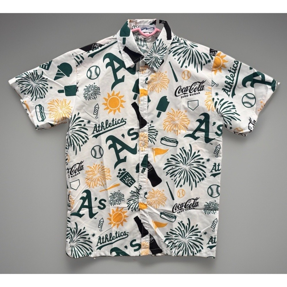 MLB Oakland A's Athletics SGA Aloha Floral Hawaiian Shirt M July 4th Coca Cola